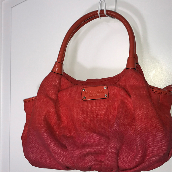Kate Spade NY Red Ombre Fade Canvas Satchel Shoulder Bag with Pink Lining EUC - Picture 1 of 10